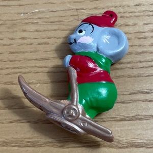 Vintage Ceramic Mouse Christmas Ornament Handmade Mice On Skis Skiing 1990 3"